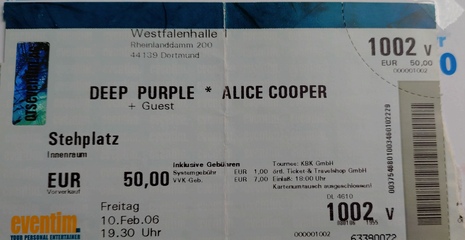 Deep Purple / Alice Cooper - Westfalenhalle Dortmund ticket